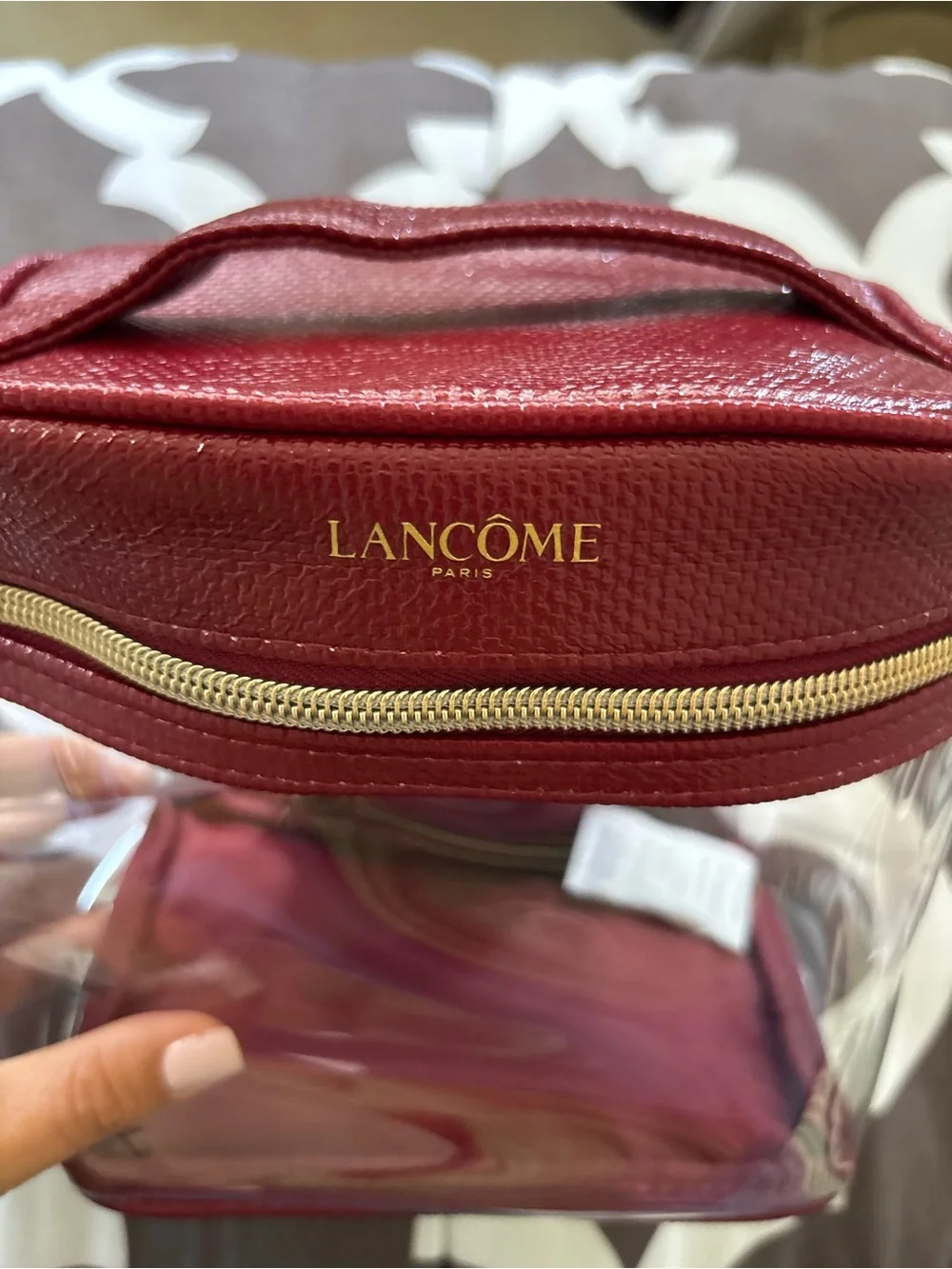 Lancome Clear & Red Makeup Bag Rose Zipper Brand New